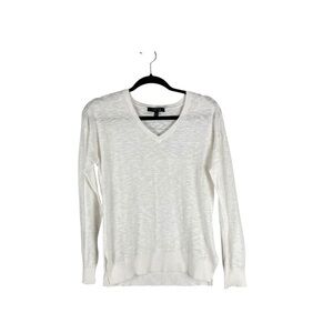 SWTR White Cotton Linen Blend V-Neck Lightweight Sweater Women’s Small